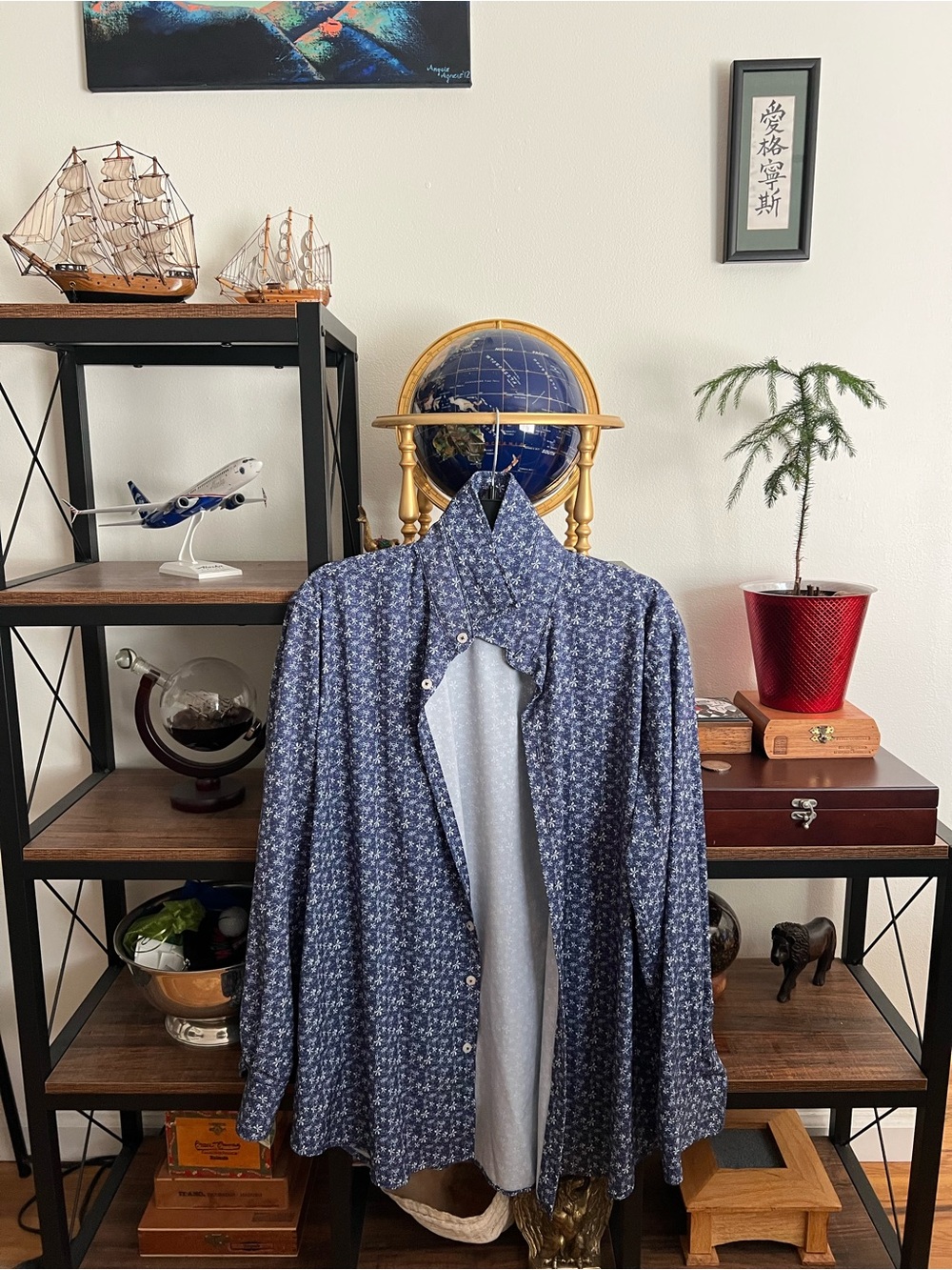 Christian Lacroix Blue Floral Casual Button-Down Shirt